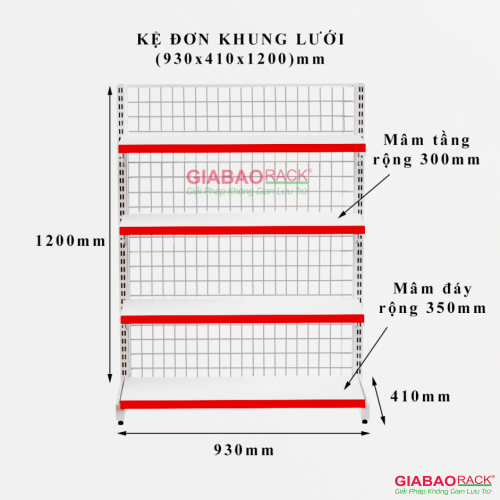 KỆ ĐƠN LƯỚI CAO 1,2M DÀI 0,9M