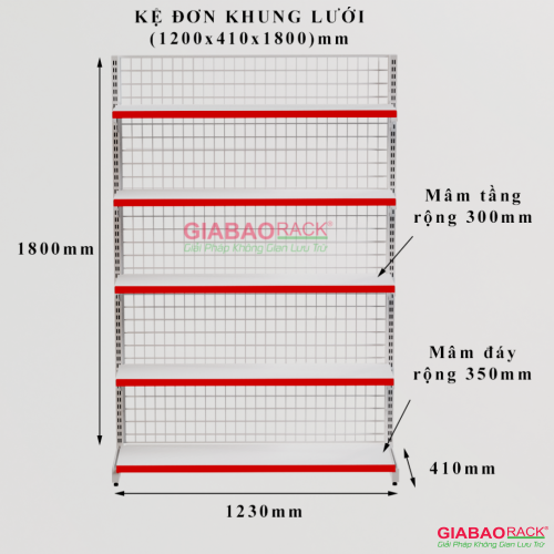 KỆ ĐƠN LƯỚI CAO 1,8M DÀI 1,2M