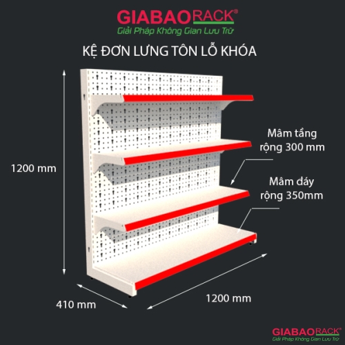 Kệ đơn tôn lỗ khóa cao 1,2m dài 1,2m