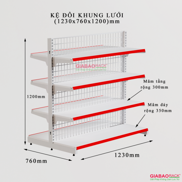 Kệ đôi lưng lưới cao 1,2m dài 1,2m