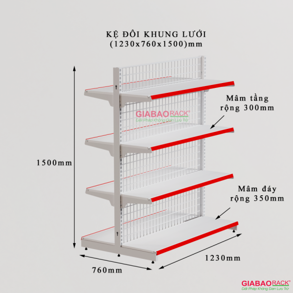 Kệ đôi lưng lưới cao 1,5m dài 1,2m